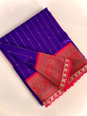 Premium Paithani Silk Intricate Lining Design Saree with Lace