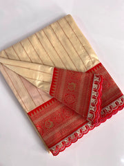 Premium Paithani Silk Intricate Lining Design Saree with Lace