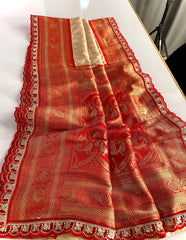 Premium Paithani Silk Intricate Lining Design Saree with Lace