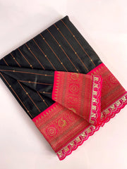 Premium Paithani Silk Intricate Lining Design Saree with Lace