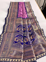 Premium Paithani Silk Intricate Lining Design Saree with Lace