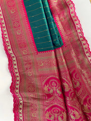 Premium Paithani Silk Intricate Lining Design Saree with Lace