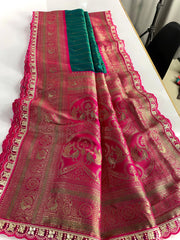 Premium Paithani Silk Intricate Lining Design Saree with Lace