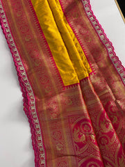 Premium Paithani Silk Intricate Lining Design Saree with Lace