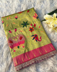 Jaal Paithani Soft Silk Scallop Border Lace Saree