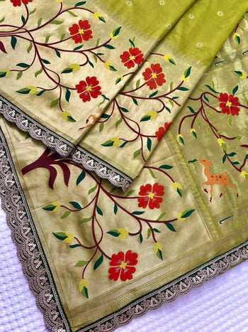 Sost Silk Paithani Scalloped Border Lace Saree