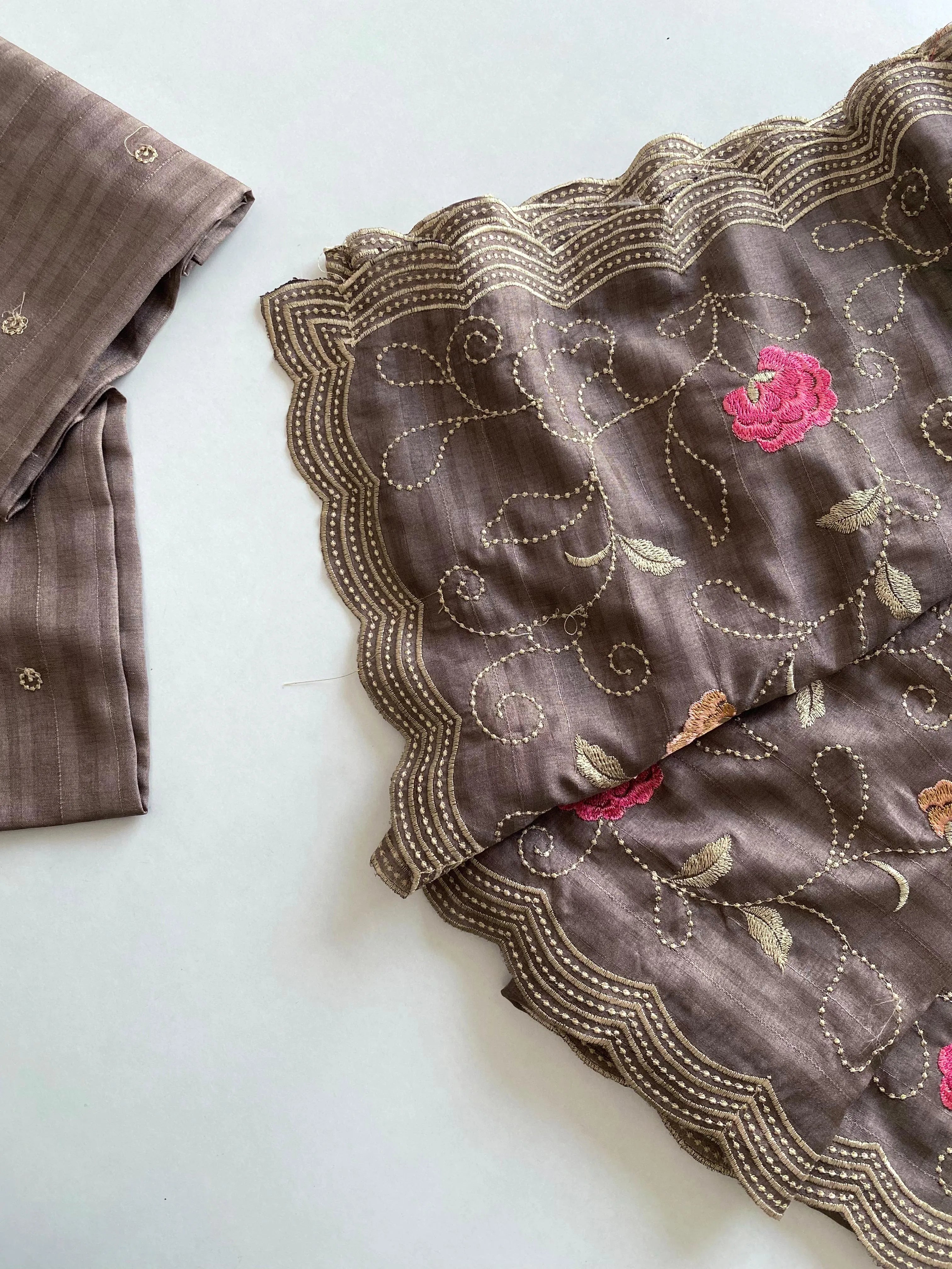 Tussar Silk Embroidery Jaal Floral Design Saree