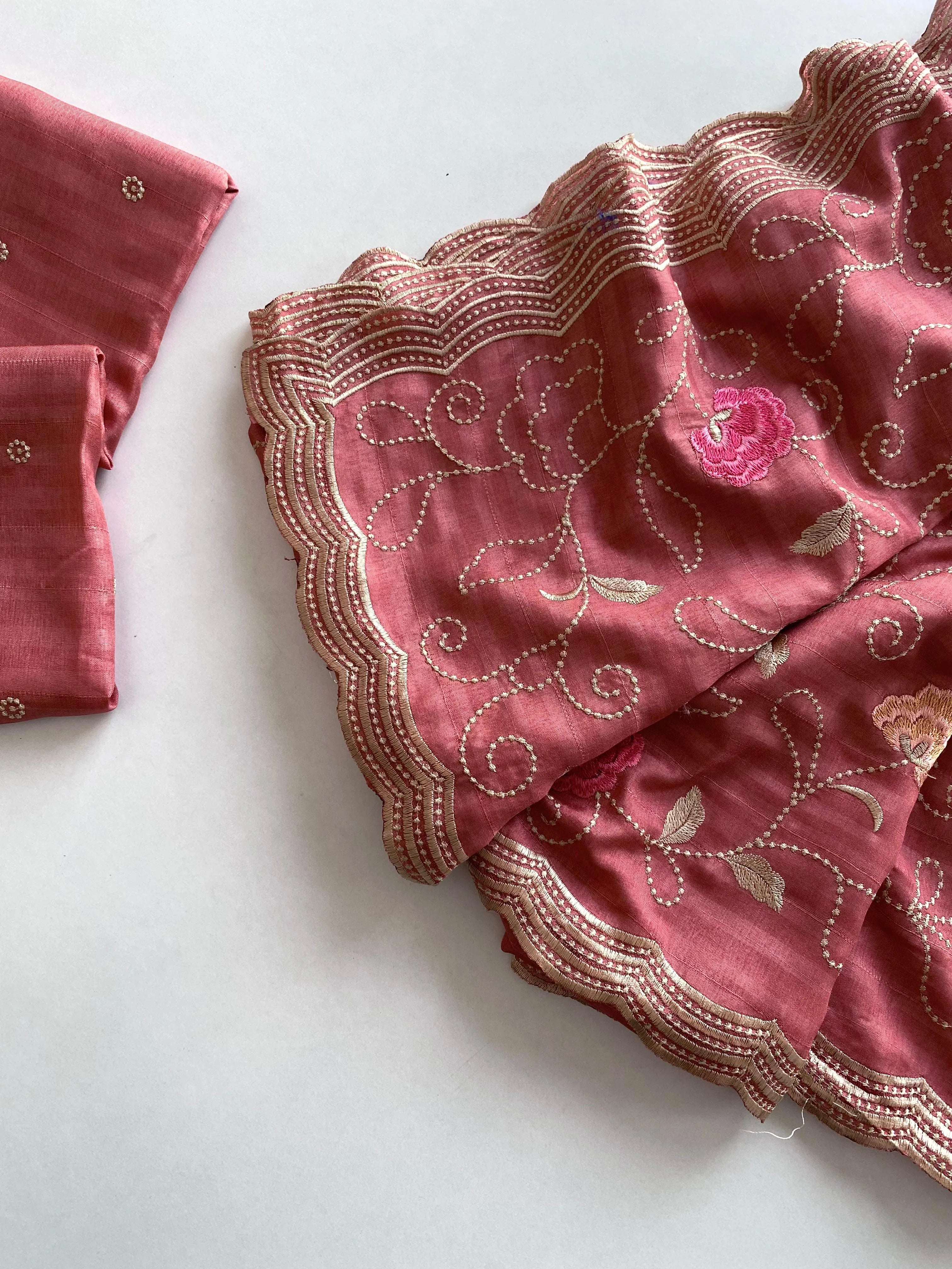 Tussar Silk Embroidery Jaal Floral Design Saree