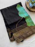Black Munga Soft Silk 3D Flower Masterpiece Saree