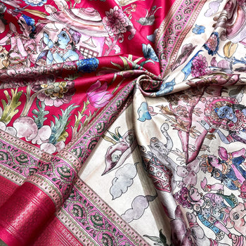 Manipuri Silk Digital Printed Kalamkari Saree