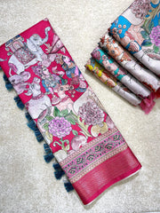 Manipuri Silk Digital Printed Kalamkari Saree