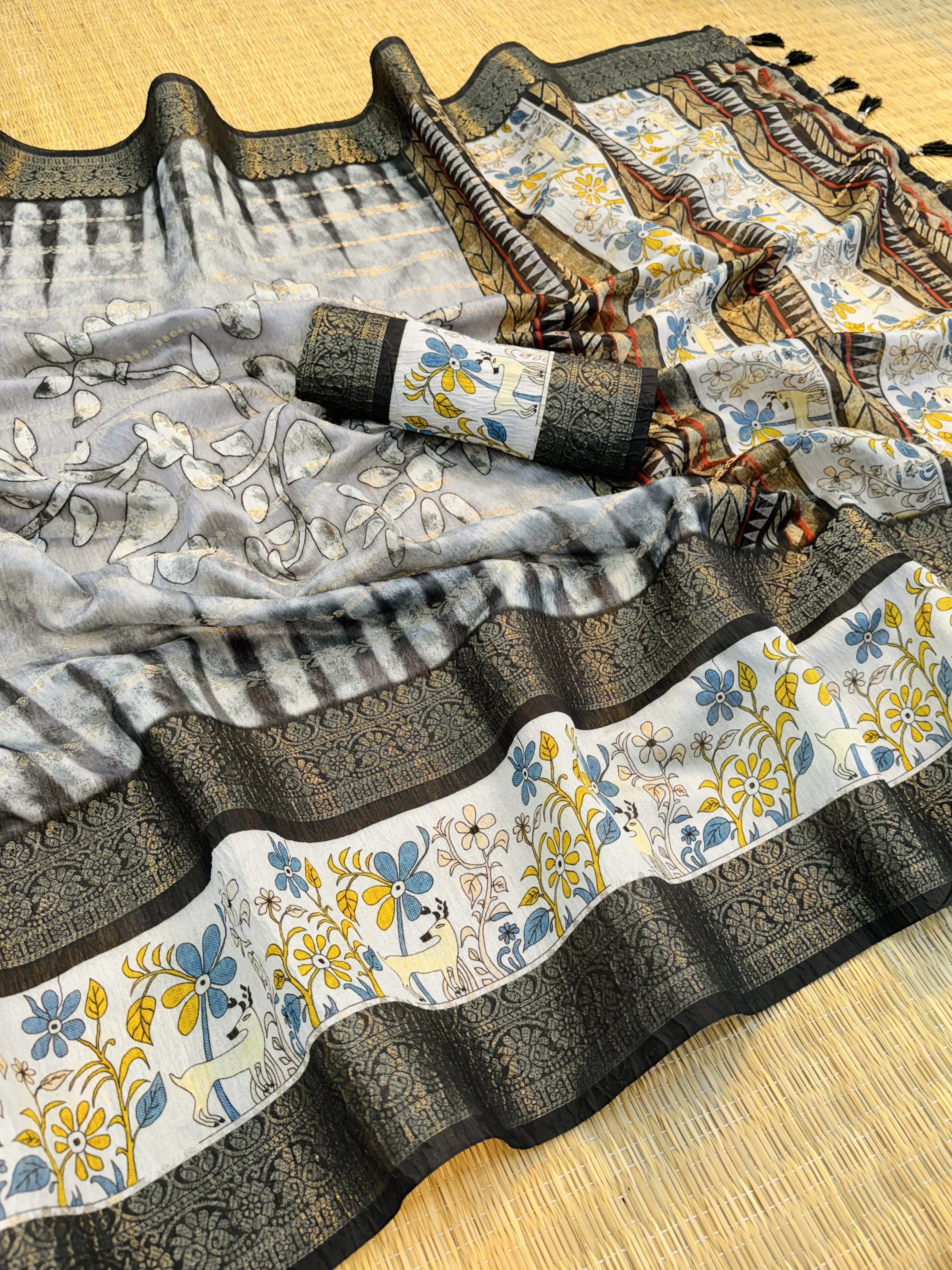 Soft Chanderi Crush Floral Printed Saree