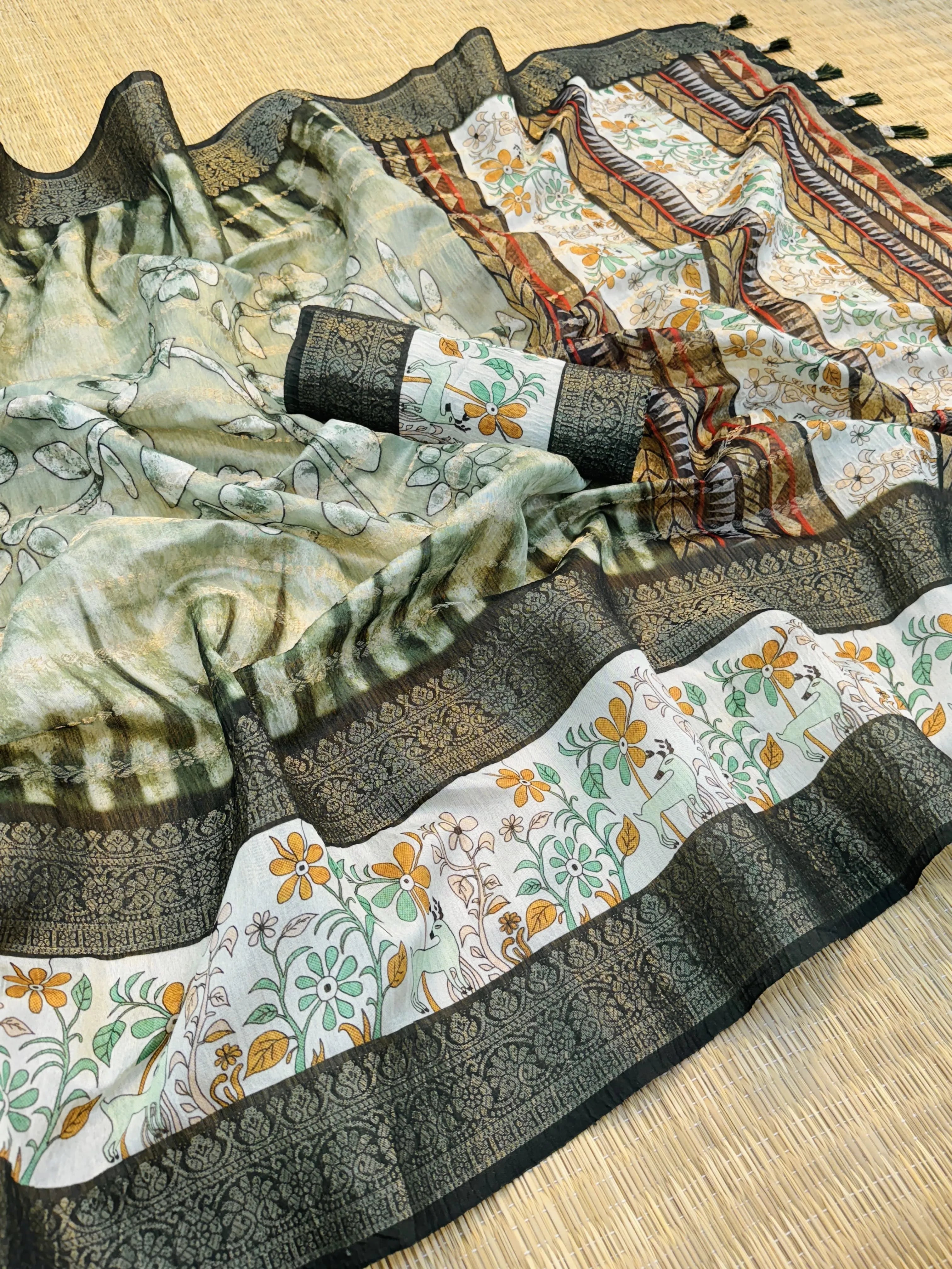 Soft Chanderi Crush Floral Printed Saree