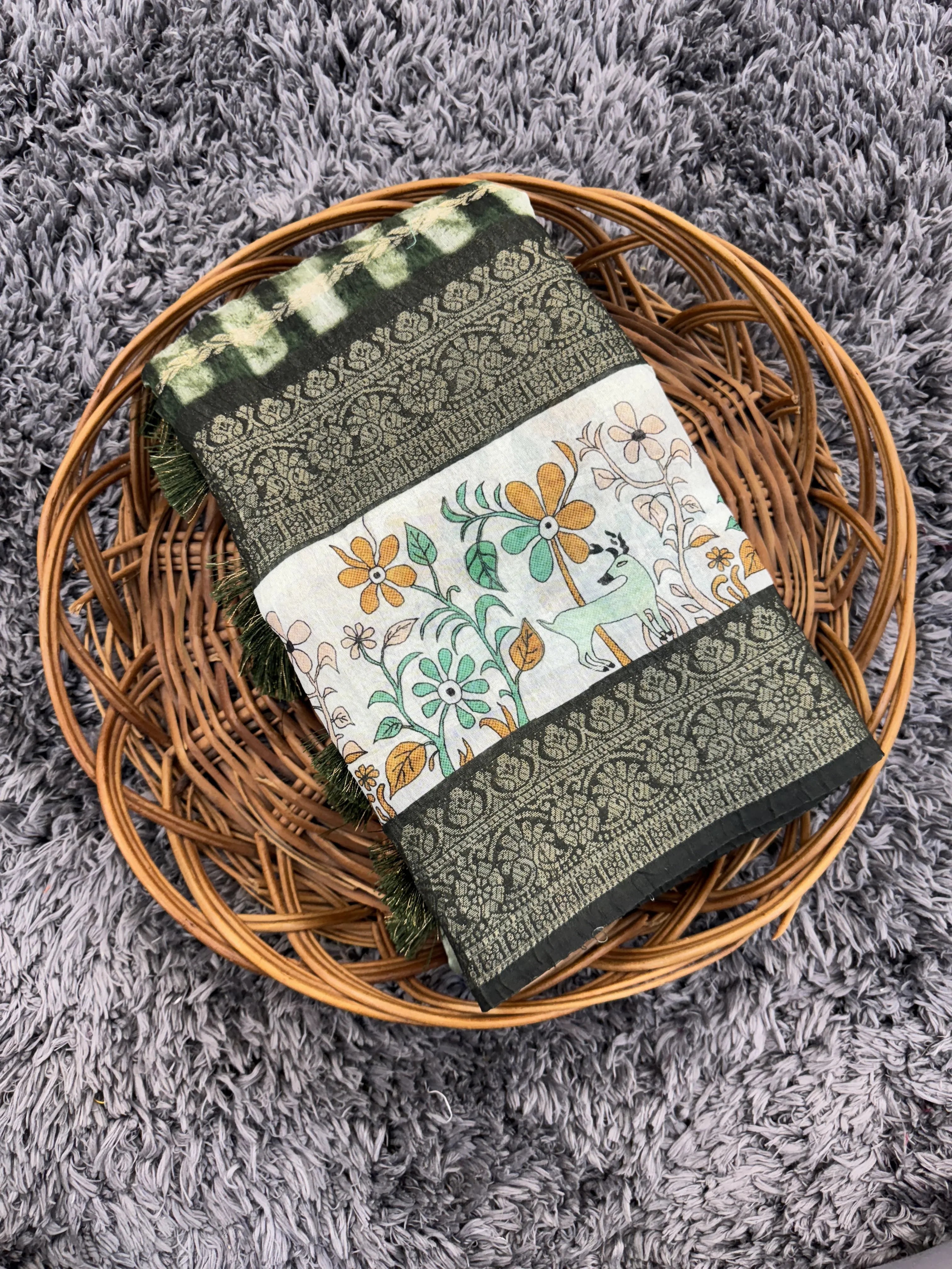 Soft Chanderi Crush Floral Printed Saree