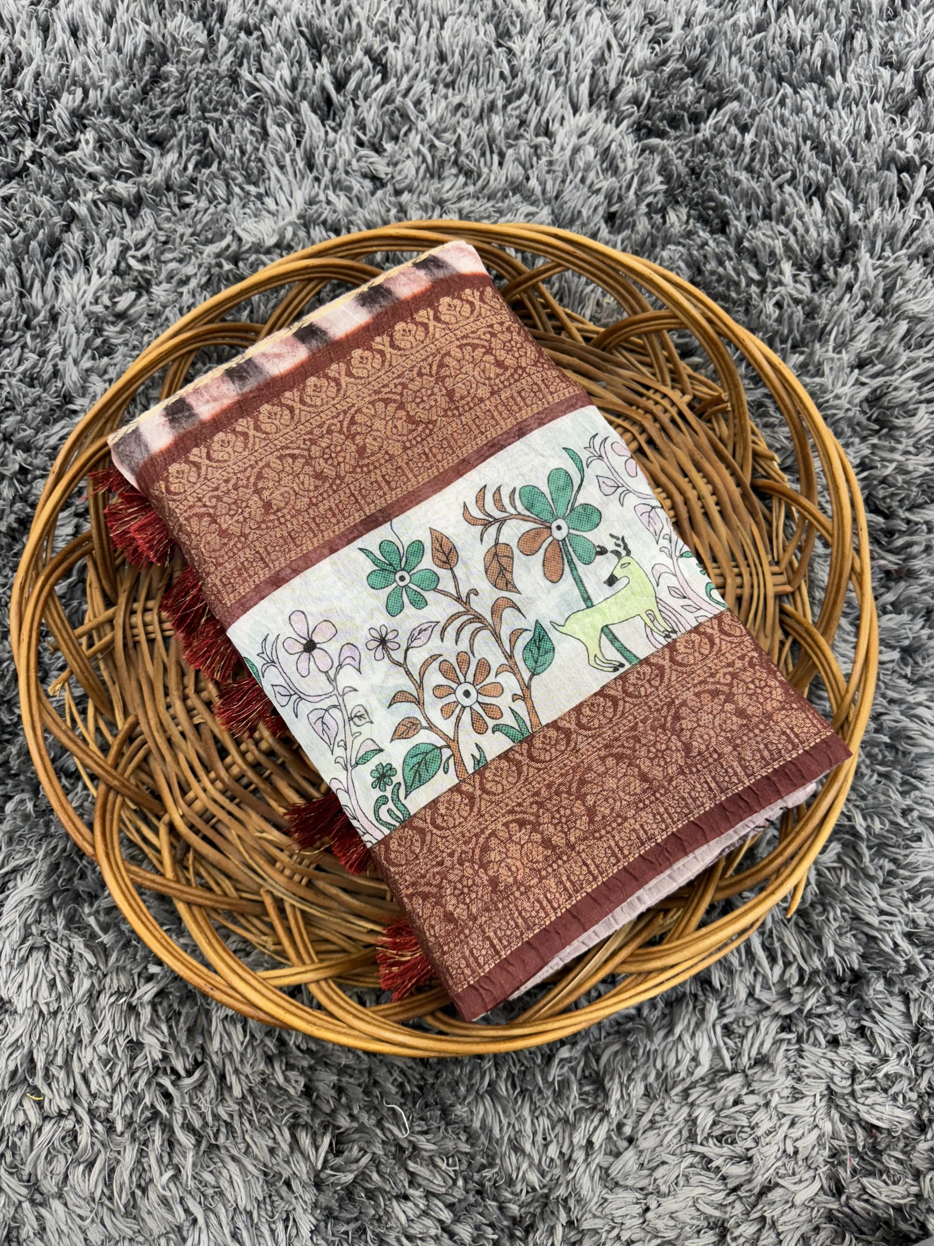 Soft Chanderi Crush Floral Printed Saree