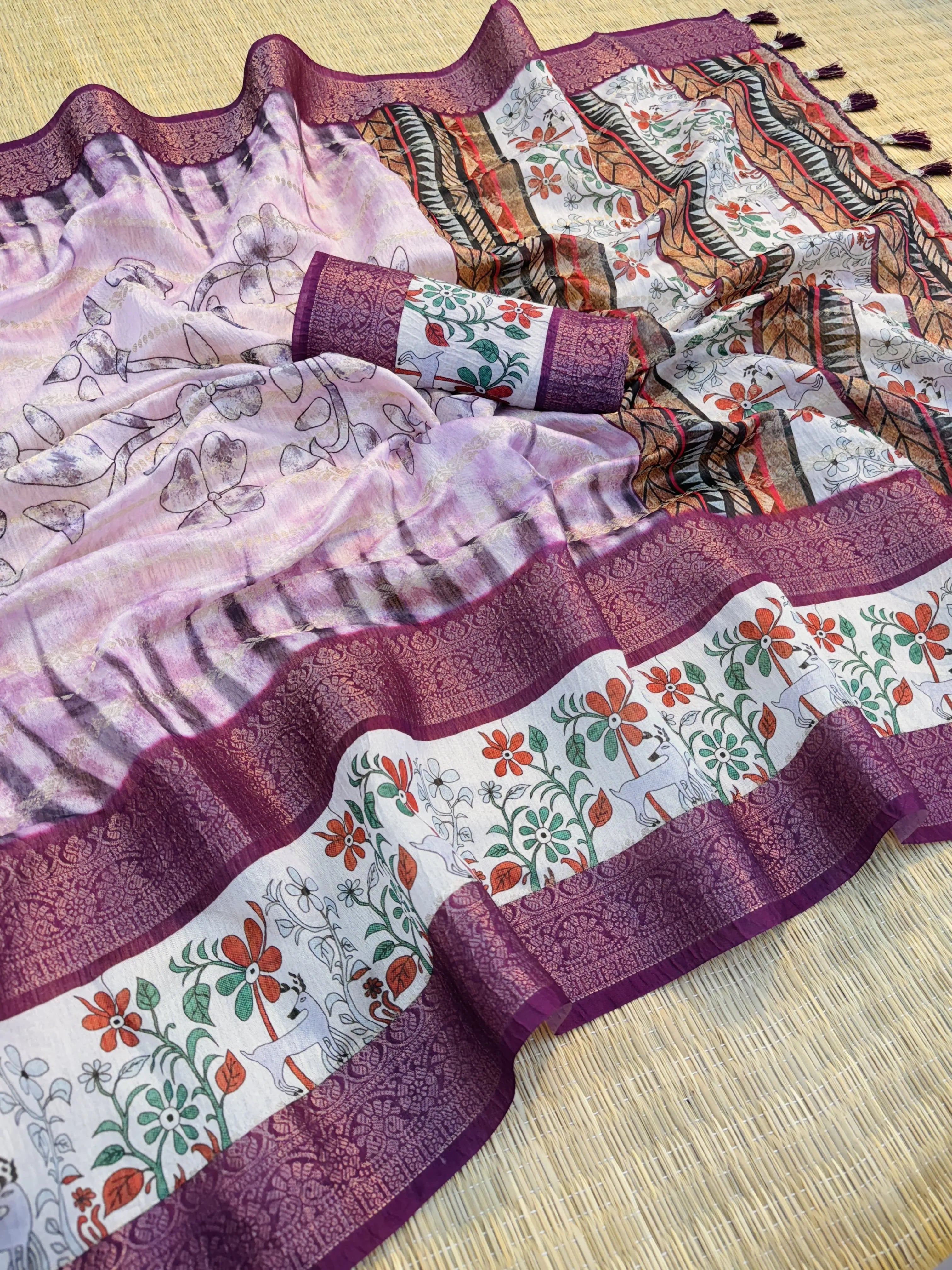 Soft Chanderi Crush Floral Printed Saree