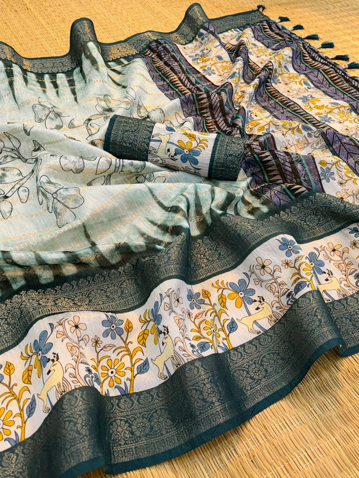 Soft Chanderi Crush Floral Printed Saree