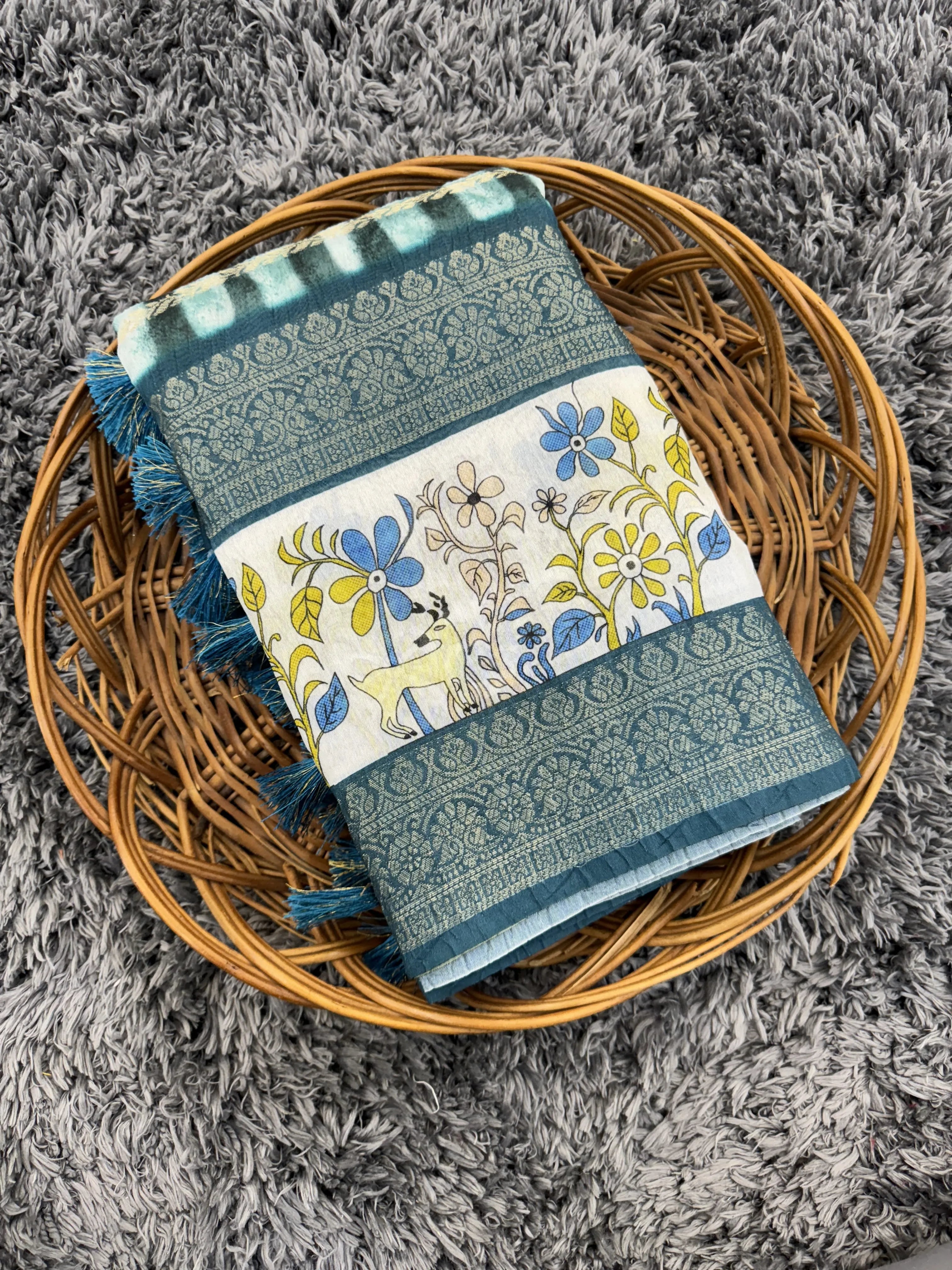 Soft Chanderi Crush Floral Printed Saree