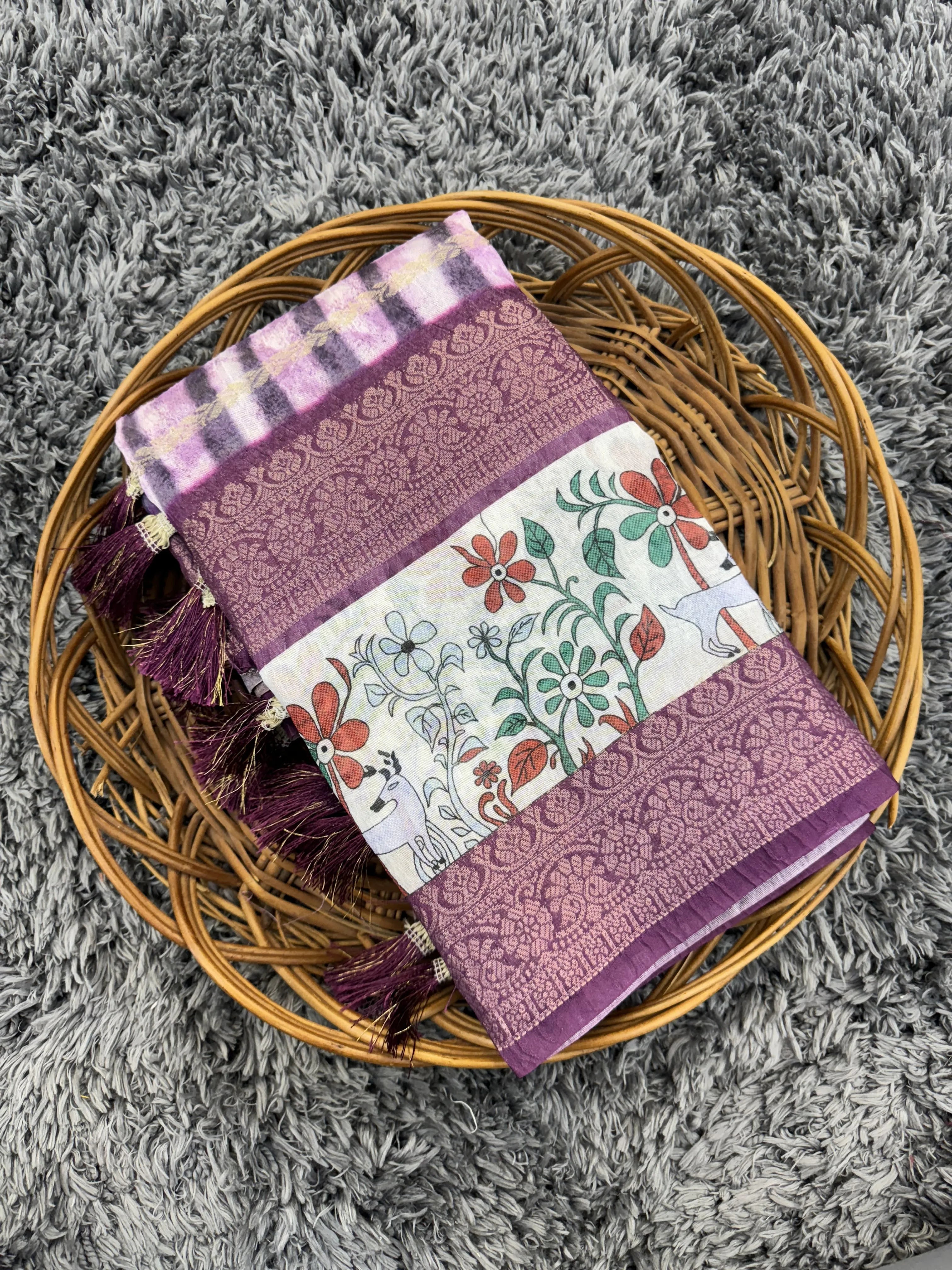 Soft Chanderi Crush Floral Printed Saree