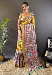 Tussar Silk Madhubani Digital Printed Saree