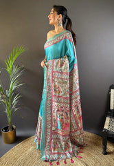 Tussar Silk Madhubani Digital Printed Saree