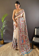 Tussar Silk Madhubani Digital Printed Saree