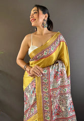 Tussar Silk Madhubani Digital Printed Saree