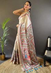 Tussar Silk Madhubani Digital Printed Saree