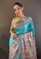 Tussar Silk Madhubani Digital Printed Saree