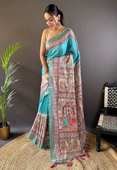 Tussar Silk Madhubani Digital Printed Saree