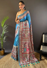Tussar Silk Madhubani Digital Printed Saree