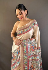 Tussar Silk Madhubani Digital Printed Saree