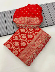 Bridal Wedding Khadi Georgette Sabyasachi Scallop Saree