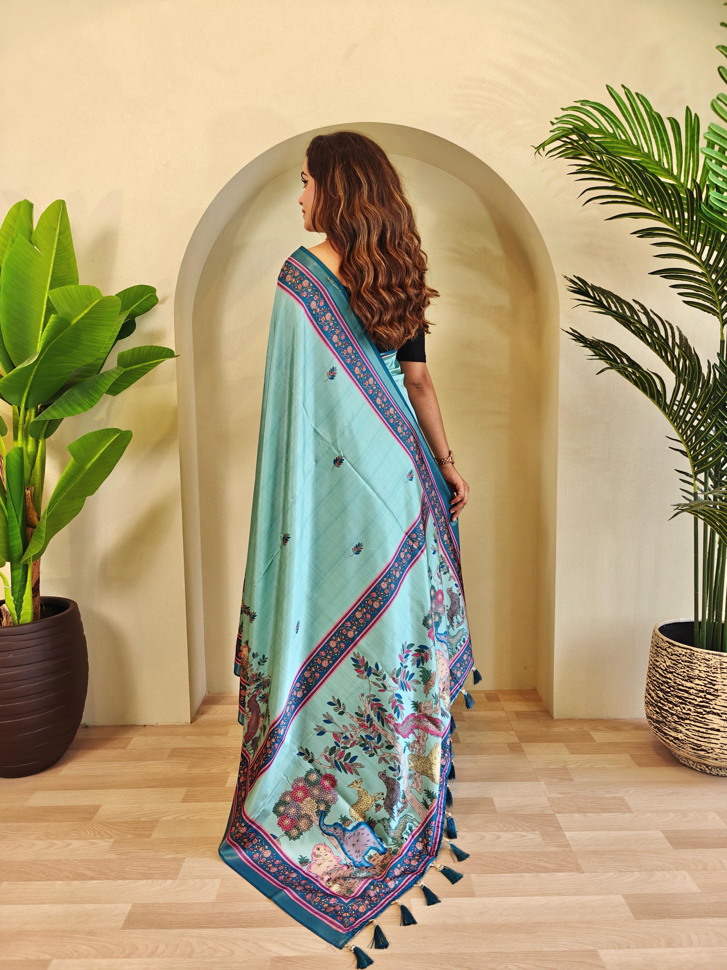Dola Viscose Digital Printed Kalamkari Saree