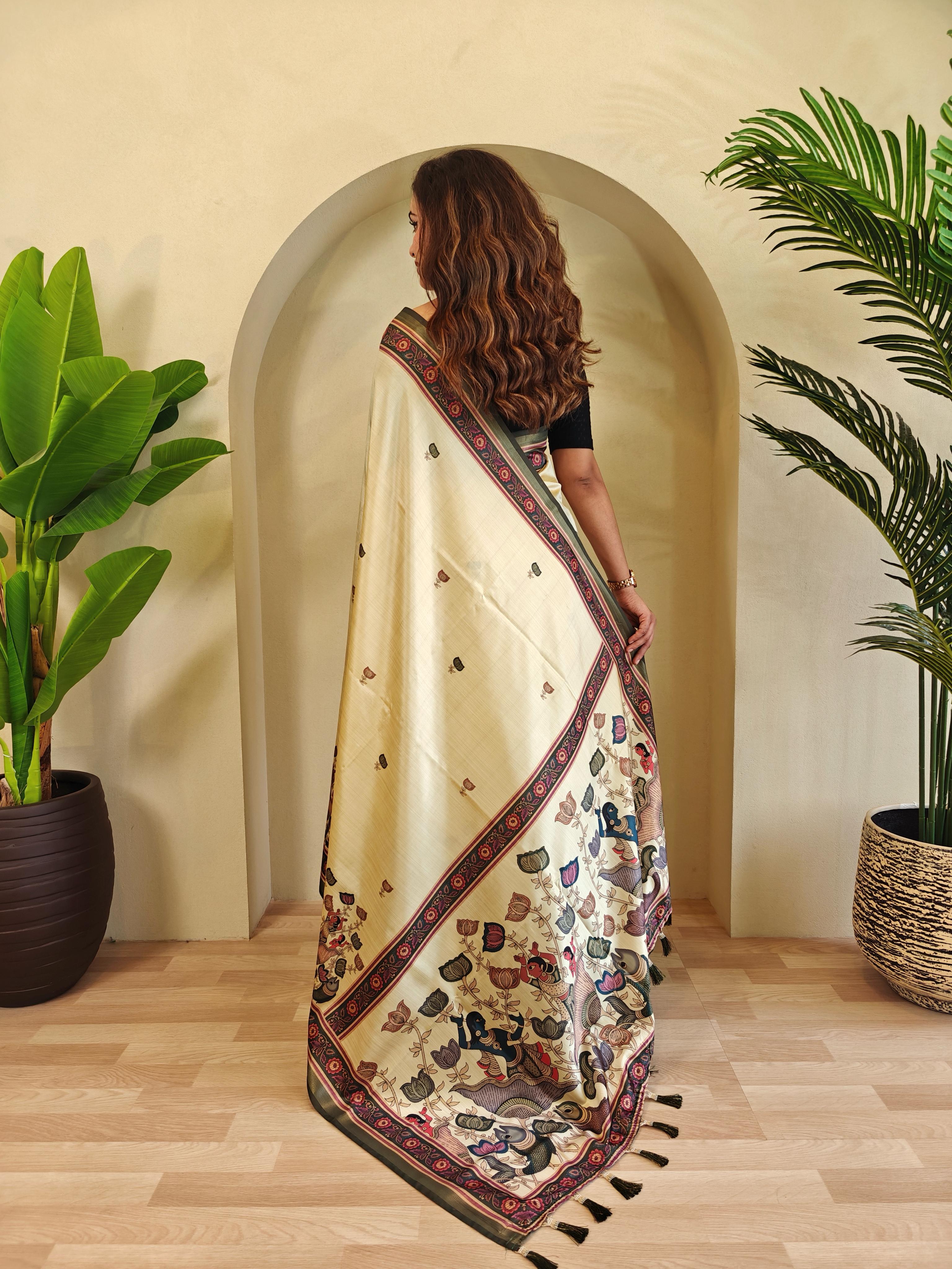 Dola Viscose Digital Printed Kalamkari Saree