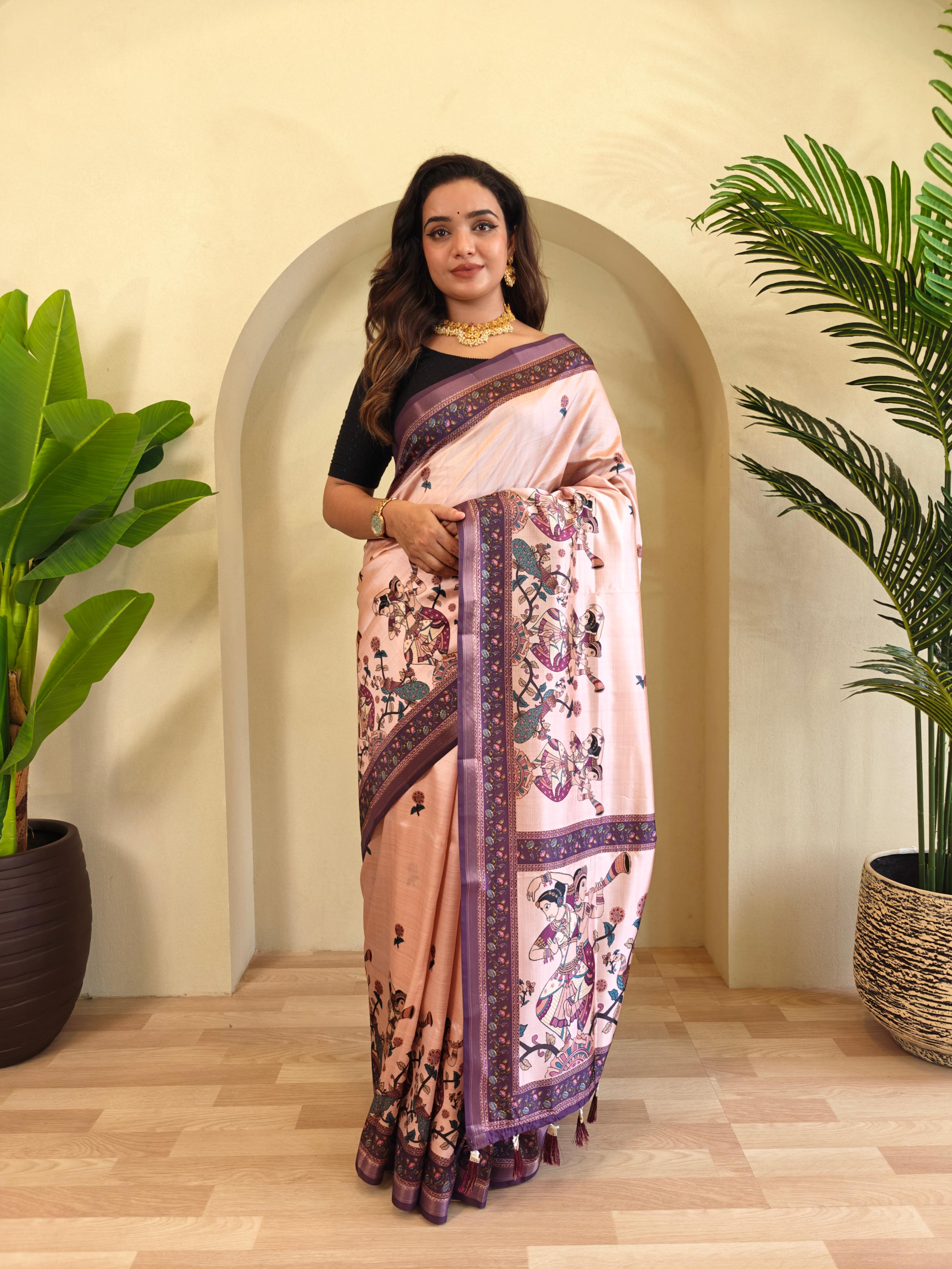 Dola Viscose Digital Printed Kalamkari Saree