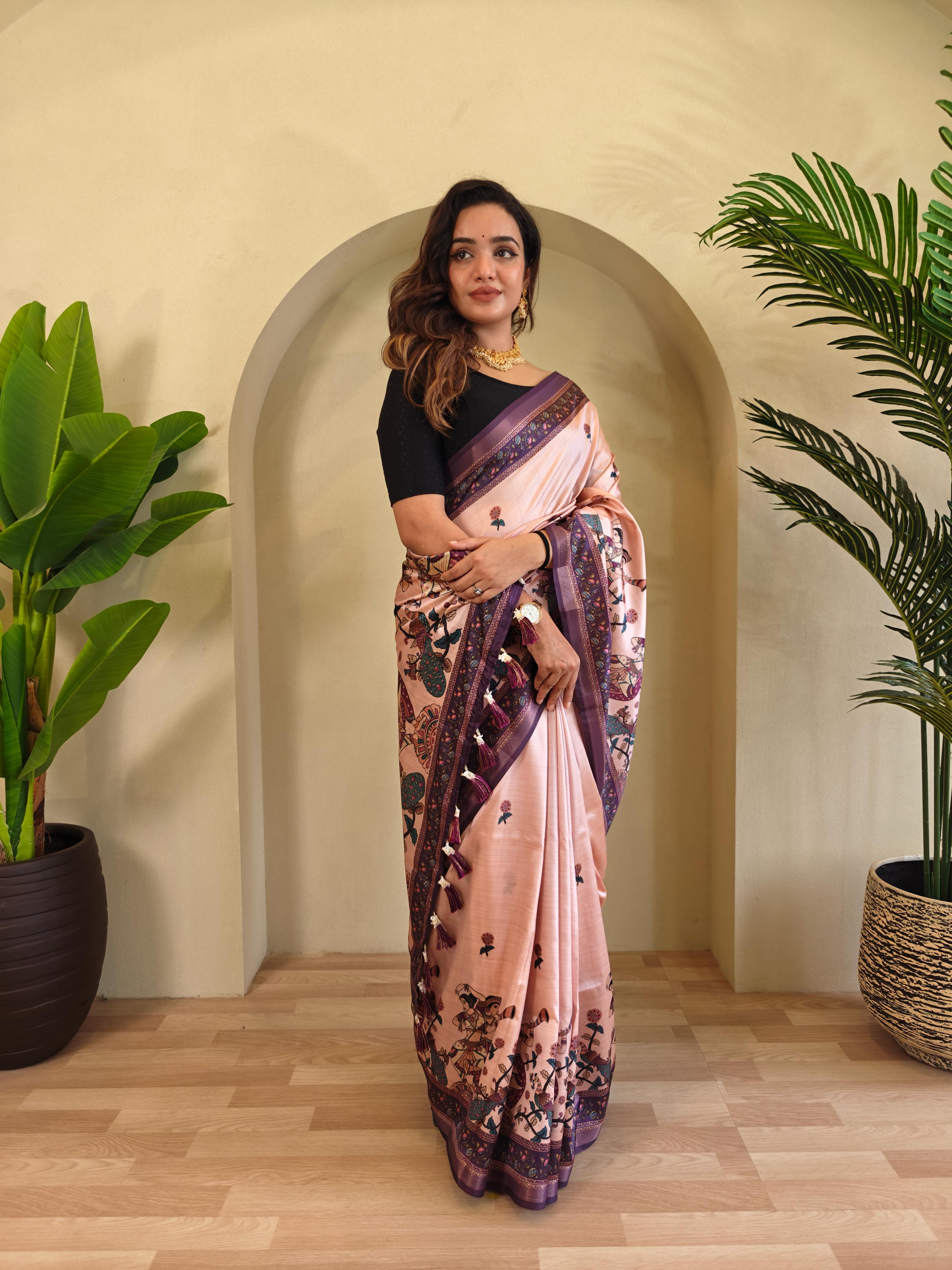 Dola Viscose Digital Printed Kalamkari Saree