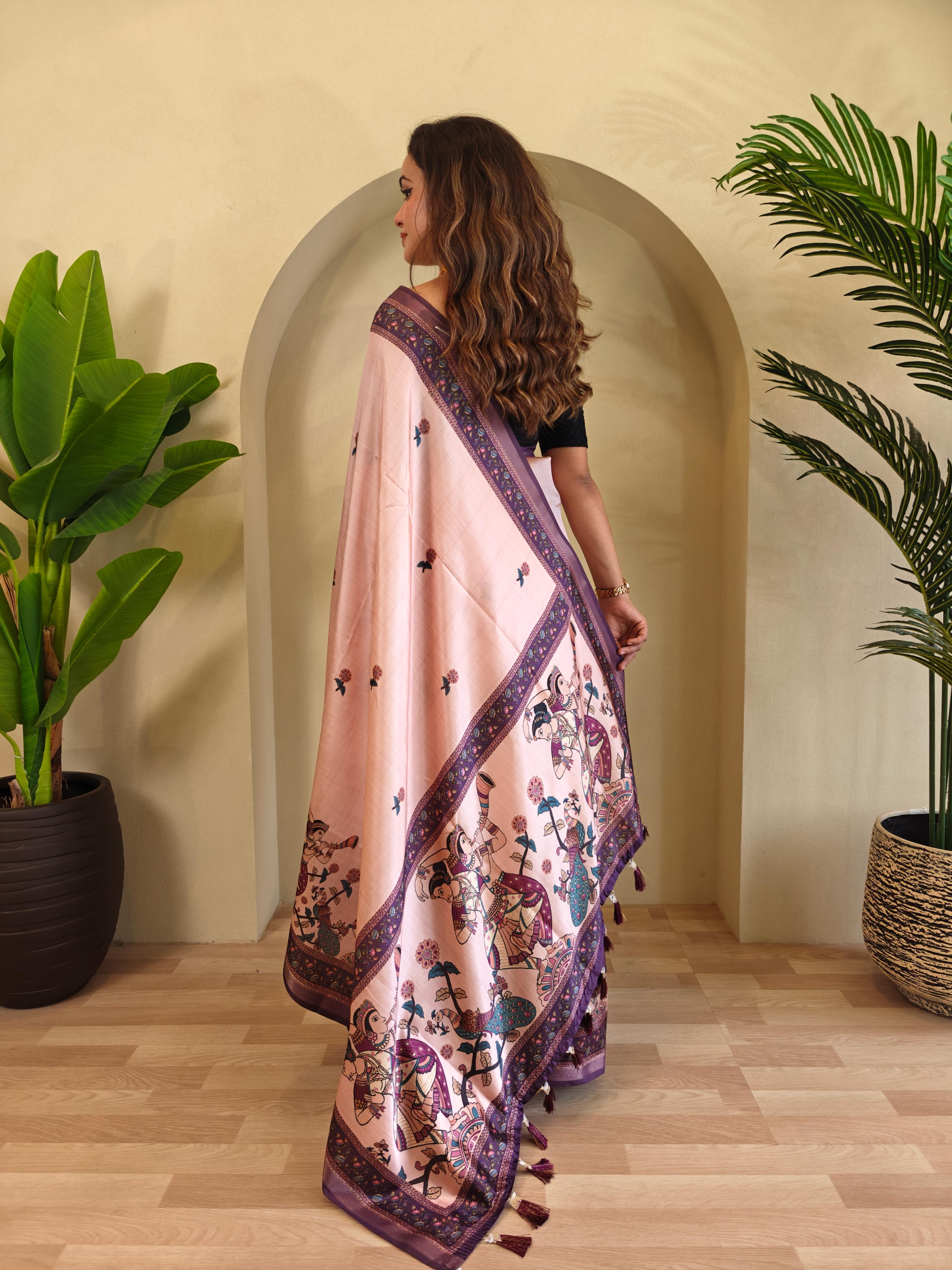 Dola Viscose Digital Printed Kalamkari Saree