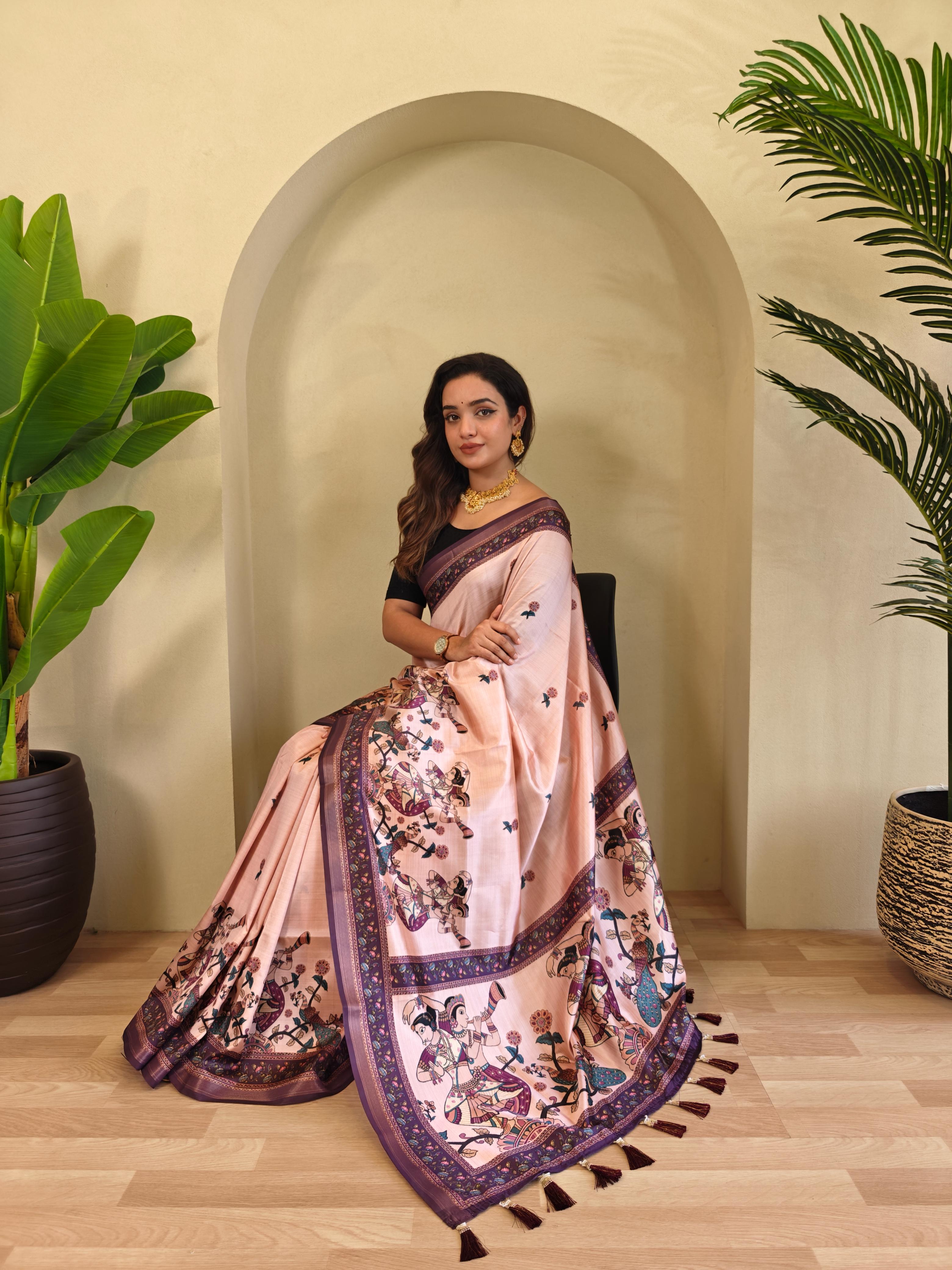 Dola Viscose Digital Printed Kalamkari Saree
