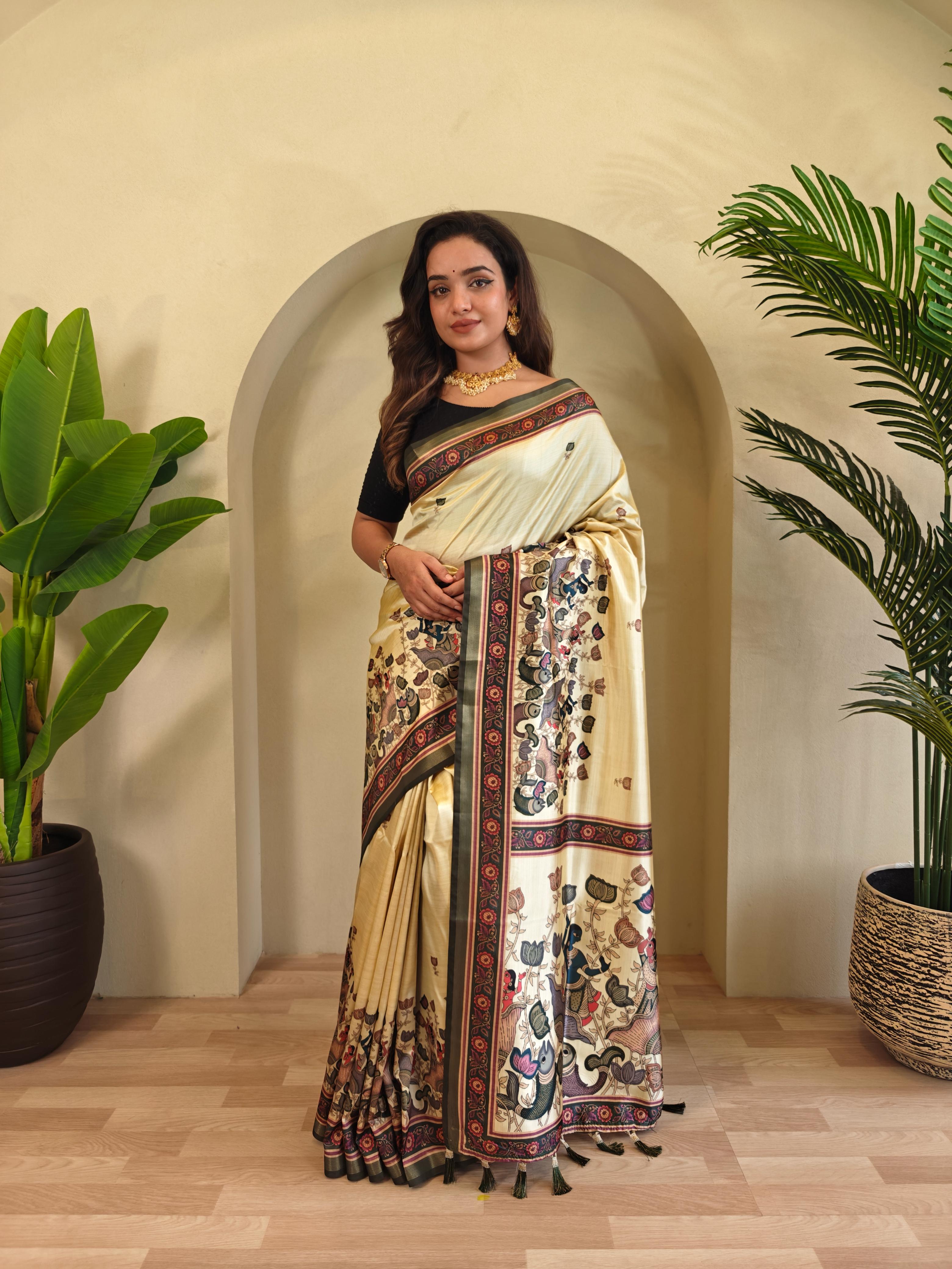 Dola Viscose Digital Printed Kalamkari Saree