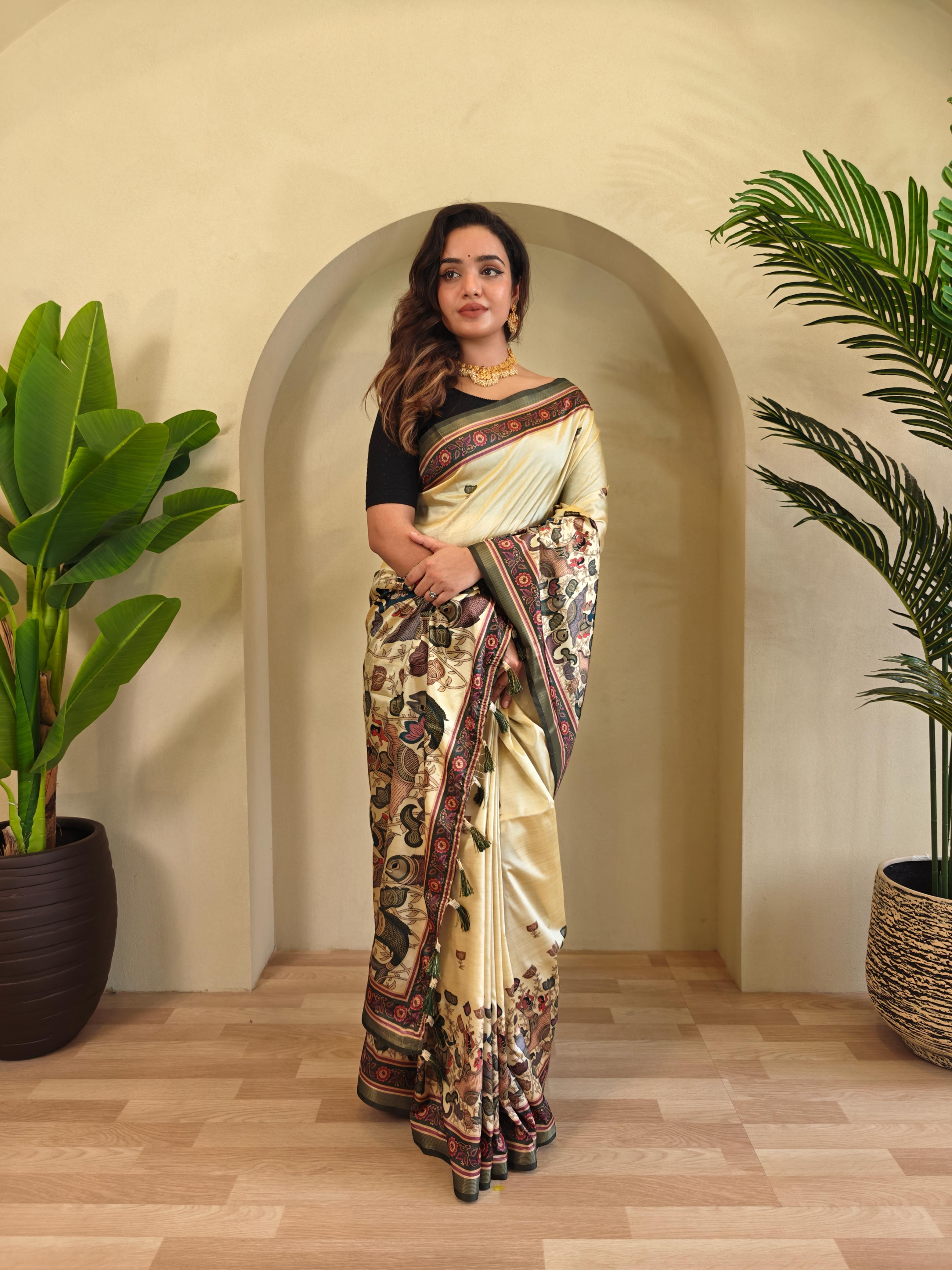 Dola Viscose Digital Printed Kalamkari Saree