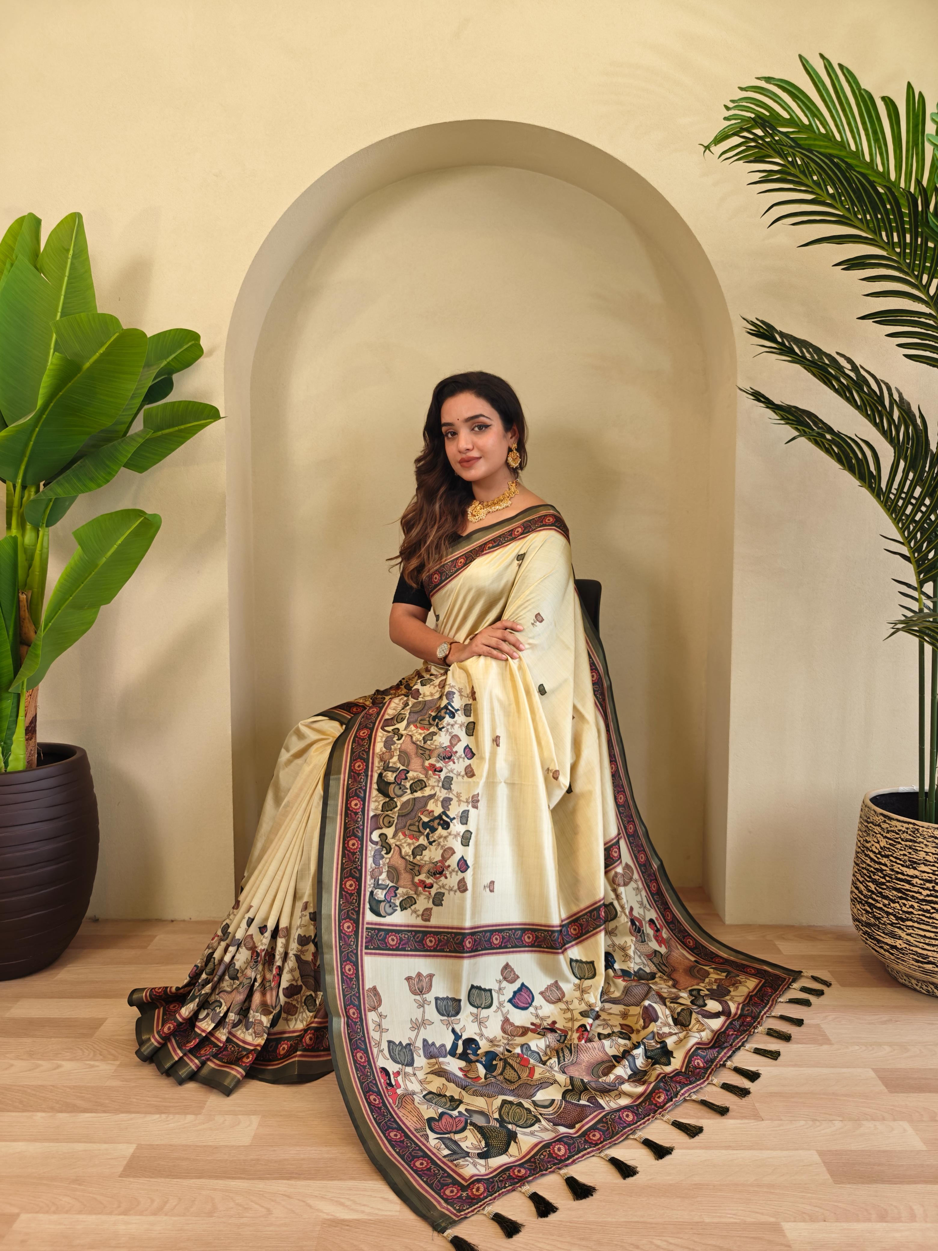 Dola Viscose Digital Printed Kalamkari Saree
