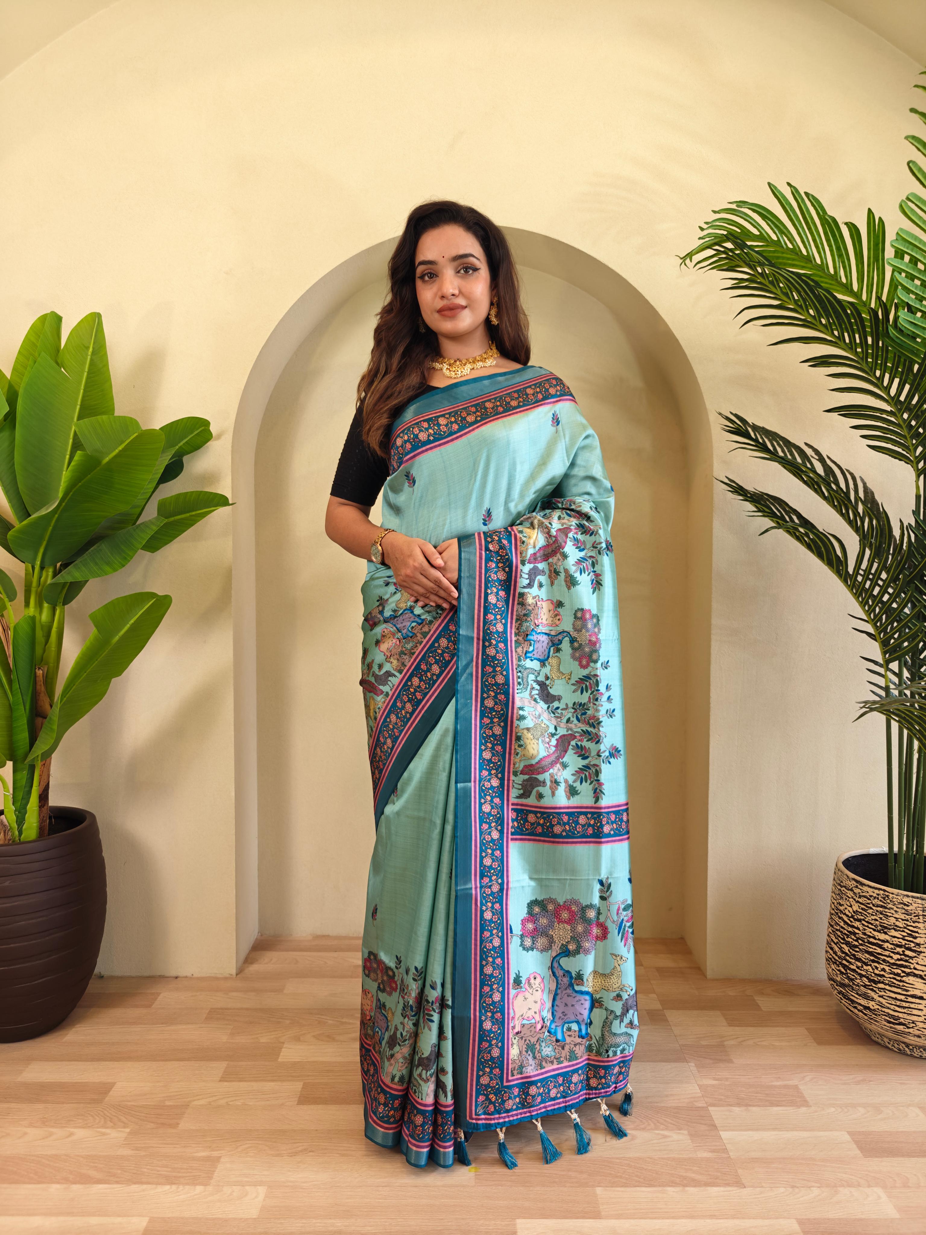 Dola Viscose Digital Printed Kalamkari Saree