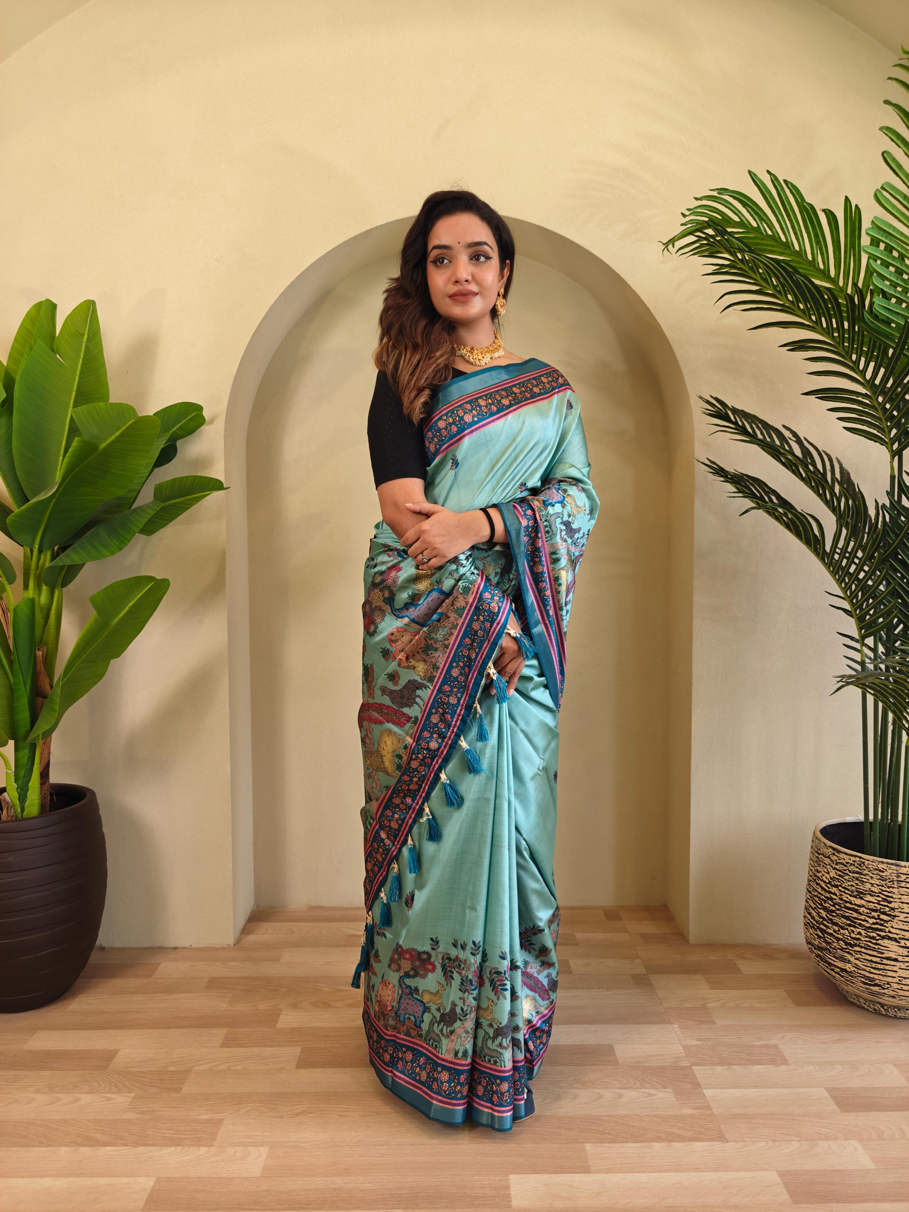 Dola Viscose Digital Printed Kalamkari Saree