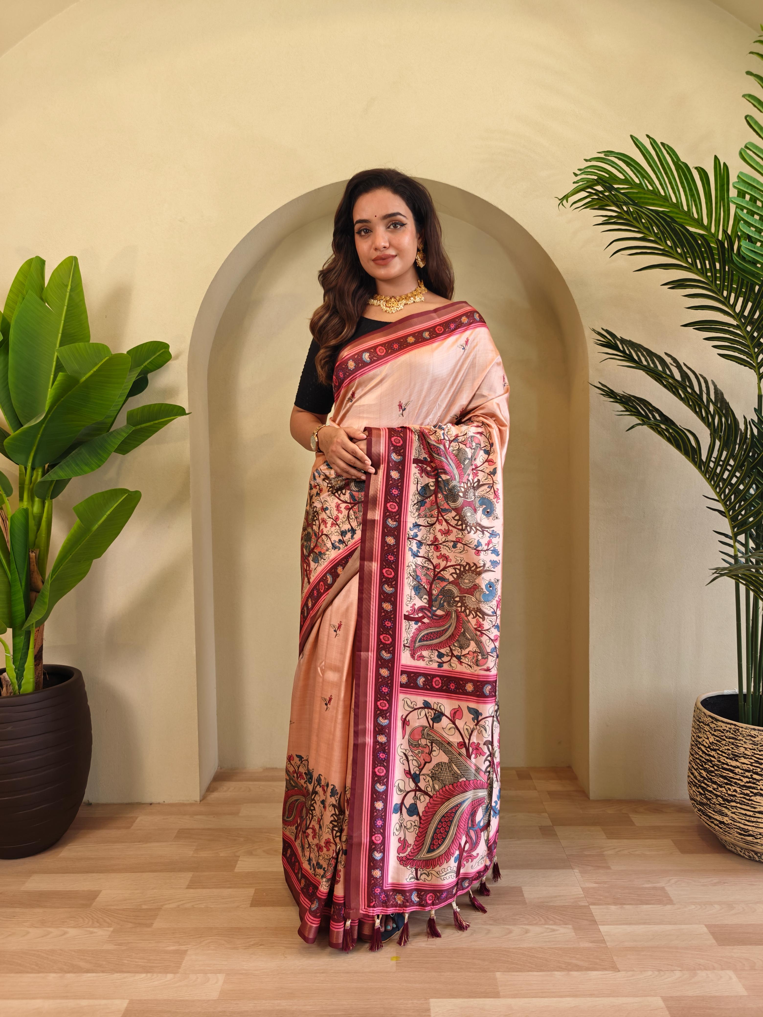Dola Viscose Digital Printed Kalamkari Saree