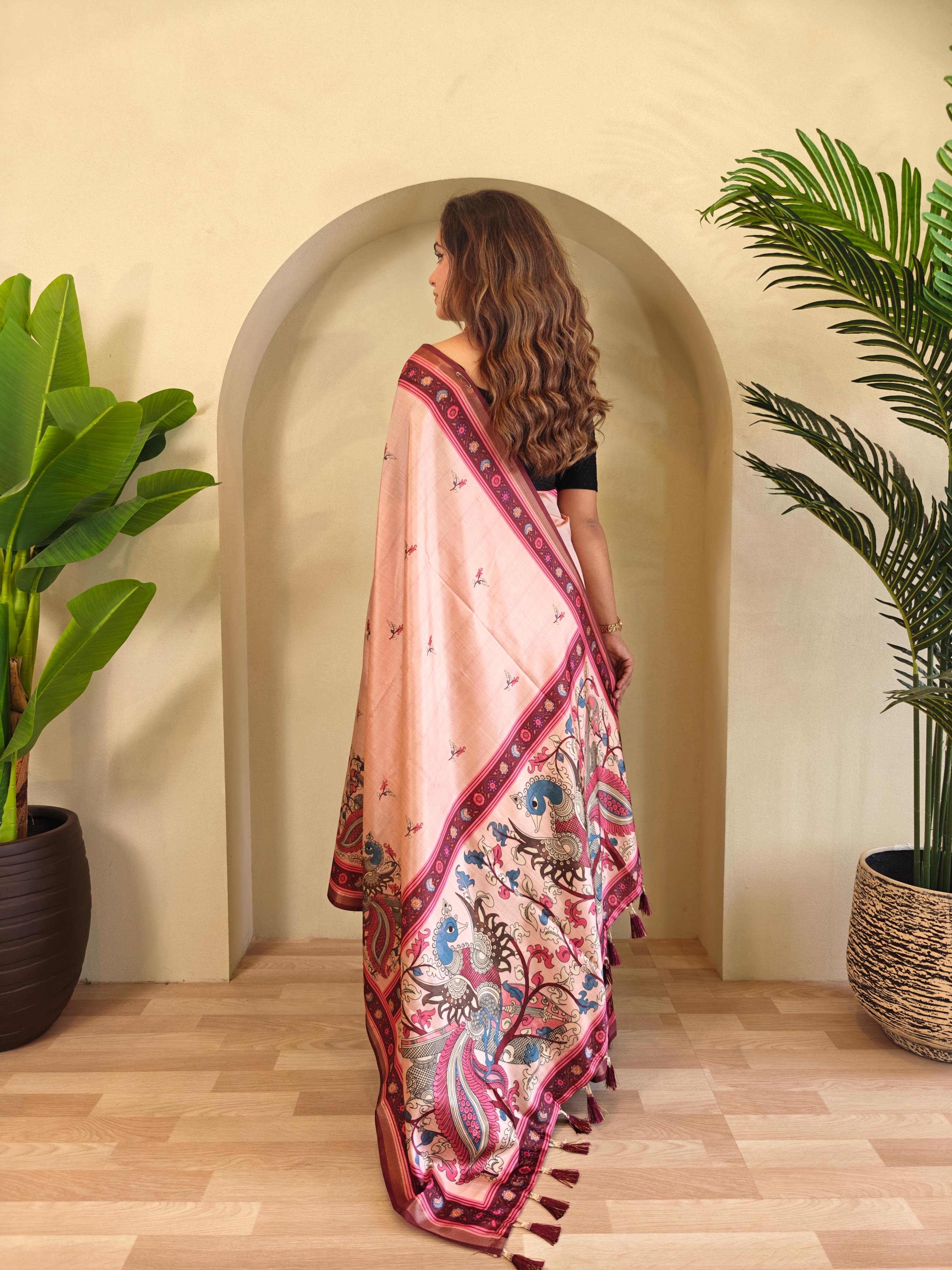 Dola Viscose Digital Printed Kalamkari Saree