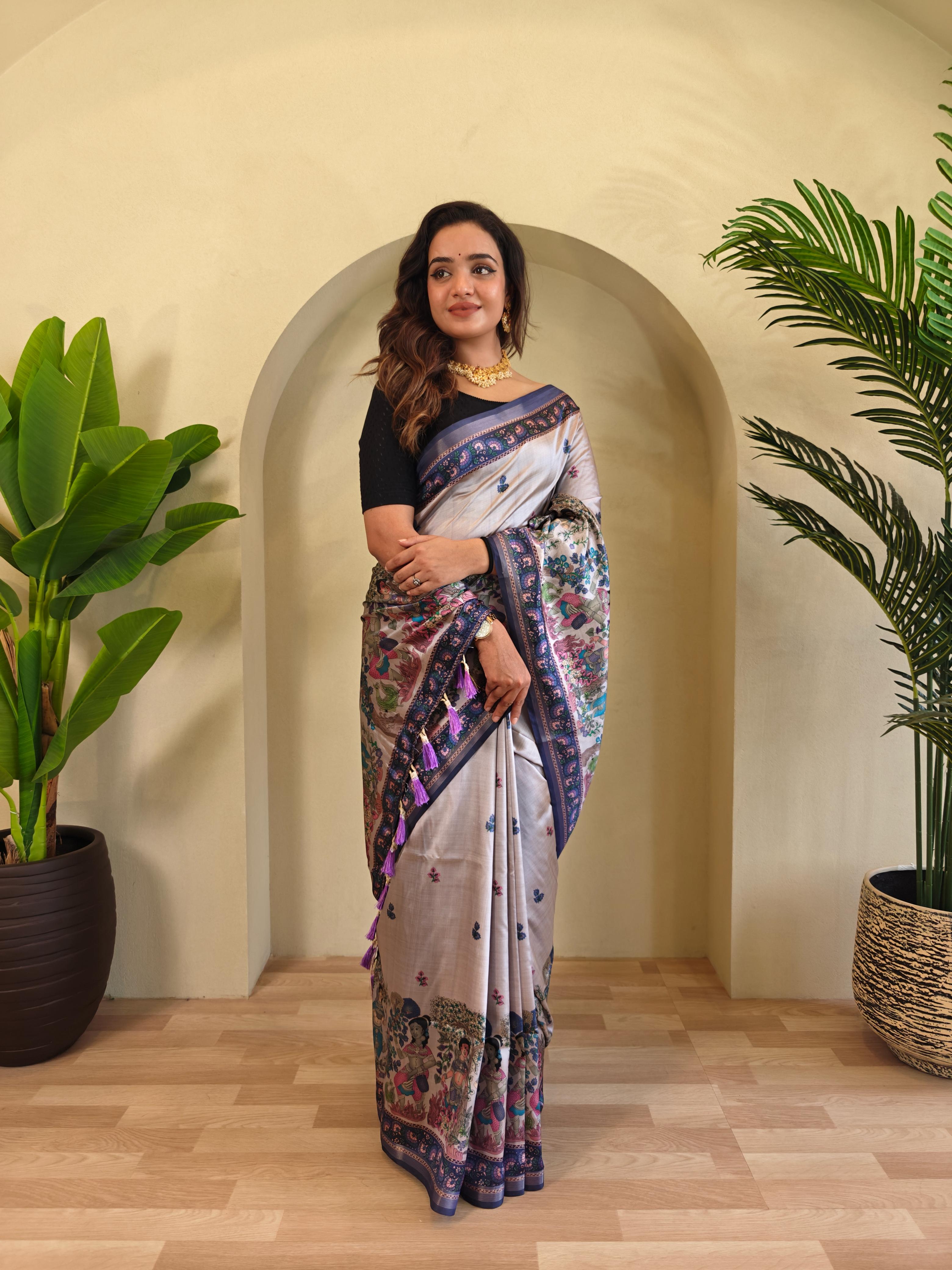 Dola Viscose Digital Printed Kalamkari Saree