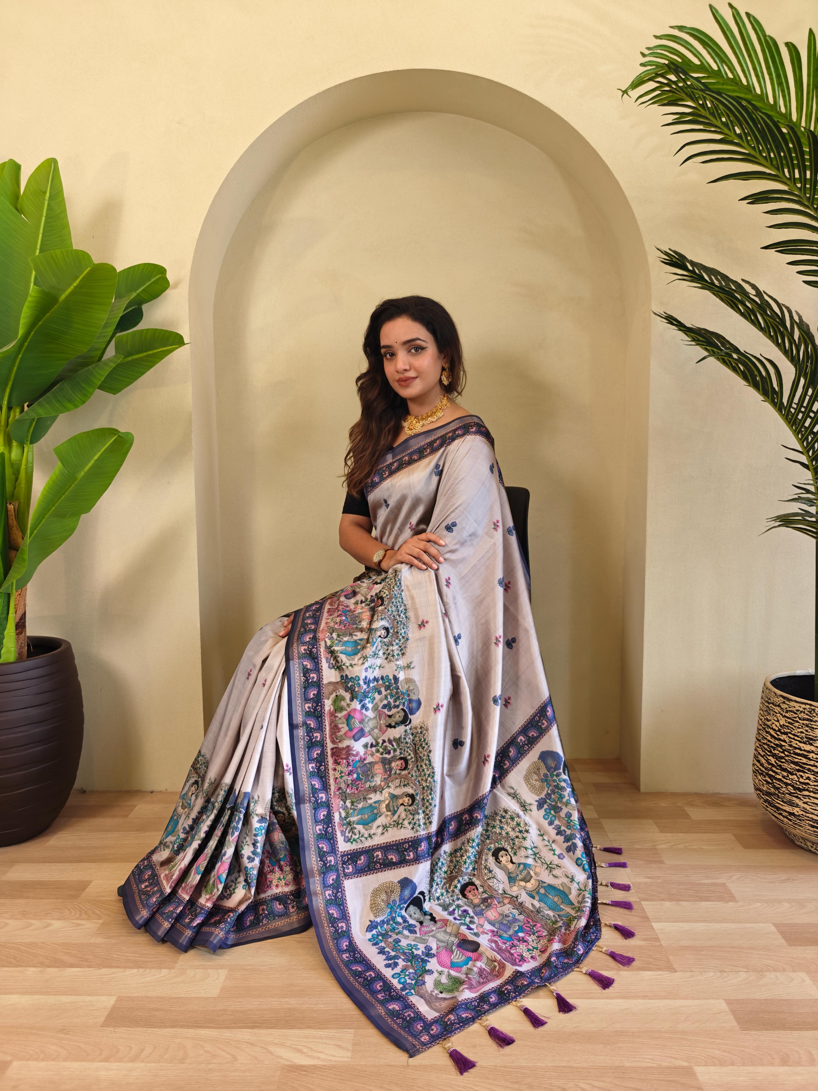 Dola Viscose Digital Printed Kalamkari Saree