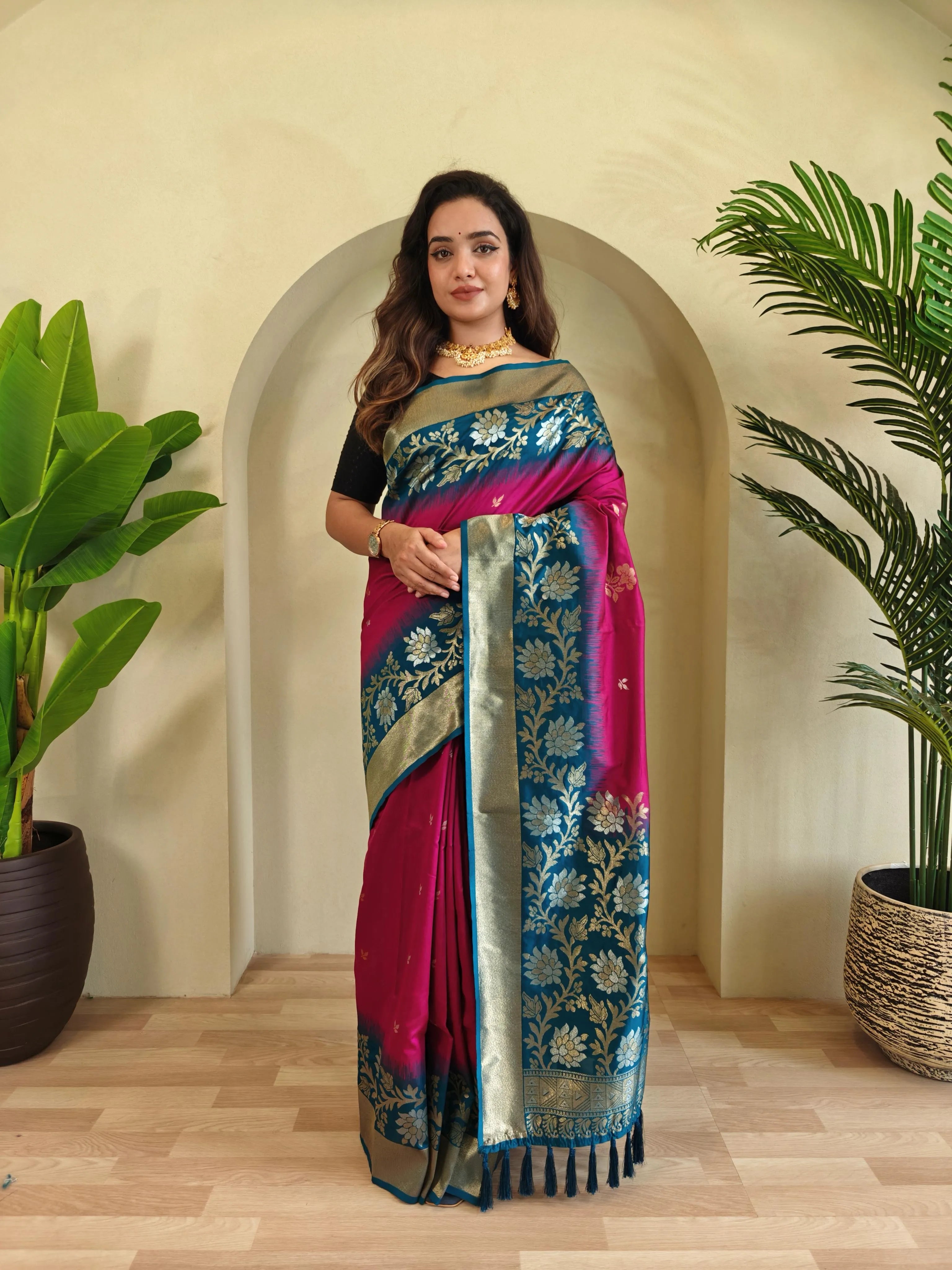 Dual Tone Contrast Pallu Designer Saree