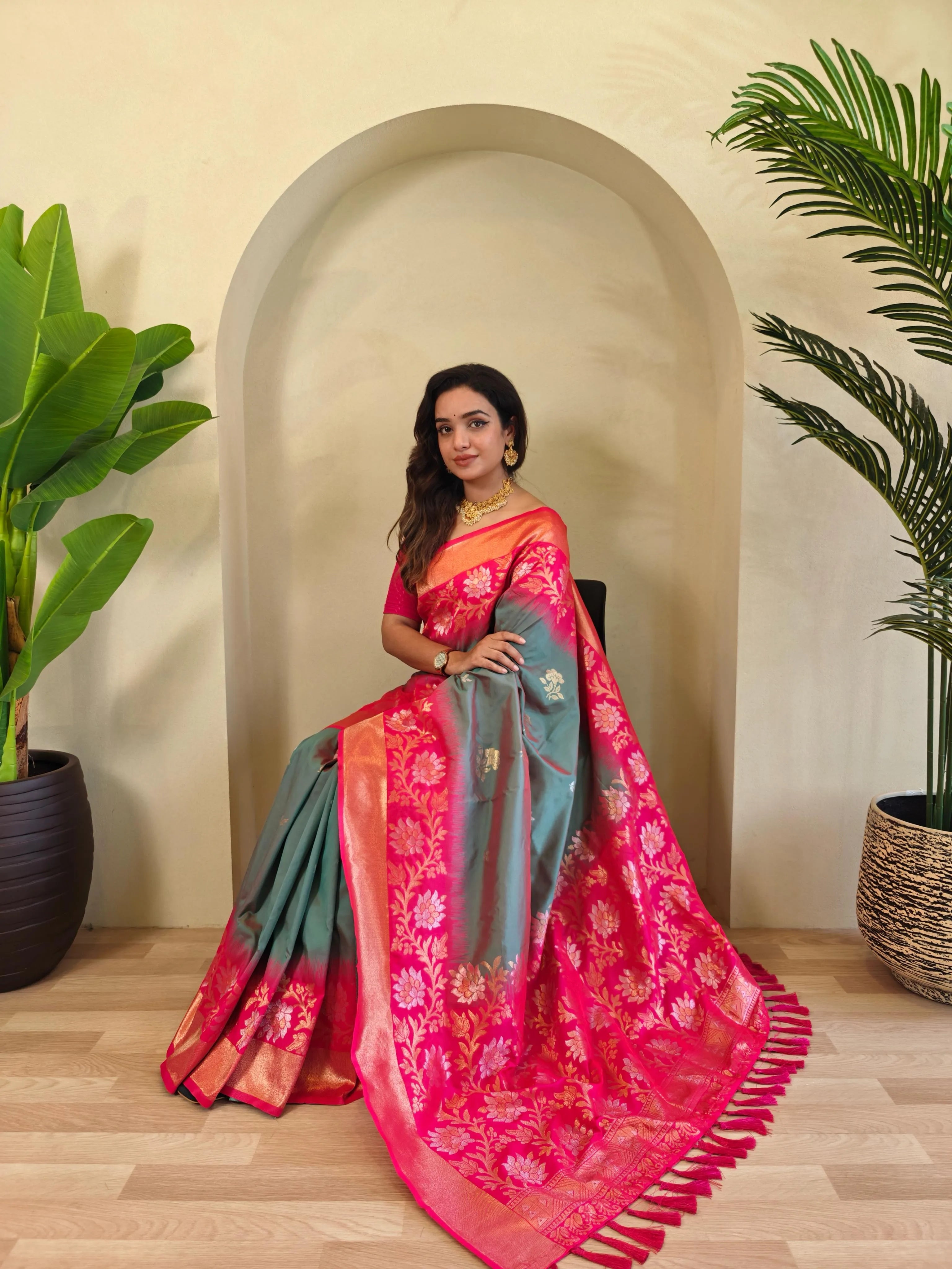 Dual Tone Contrast Pallu Designer Saree